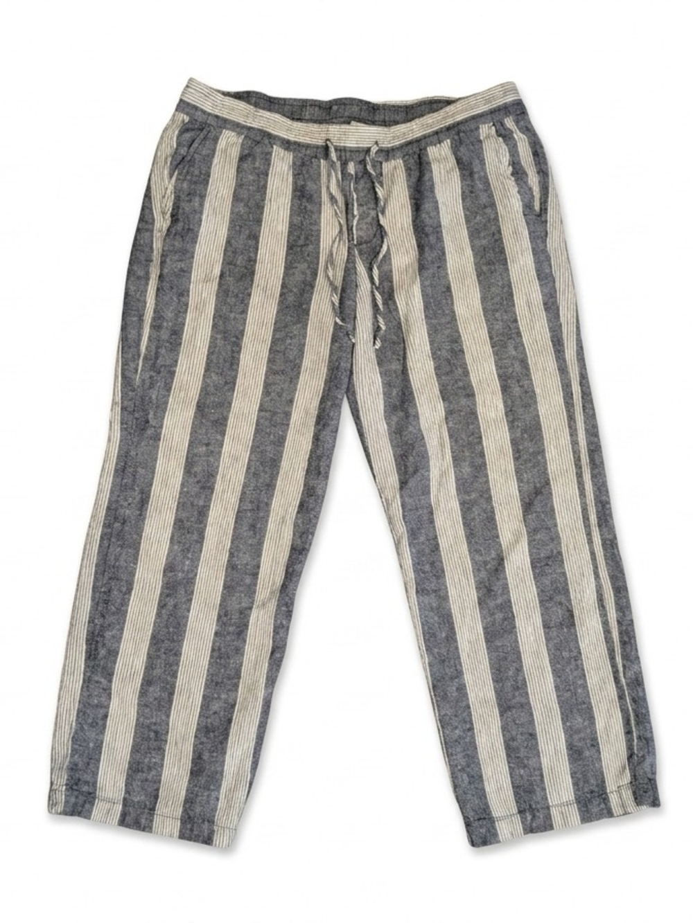 ​Old Navy Striped Linen Blend Wide Leg Pants Womens L Blue White Drawstring